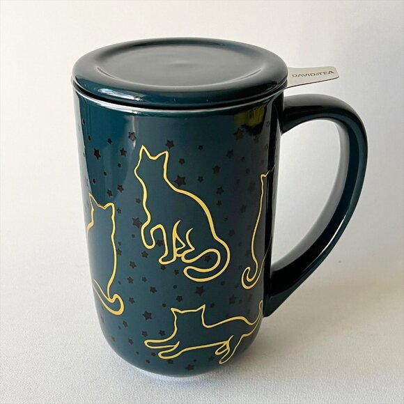 DAVIDs TEA Nordic Cat Lovers Starry Night Color Changing Mug Infuser Lid 16oz - Picture 1 of 7